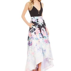 Criss-Cross Floral Print Skirt Ball Gown
